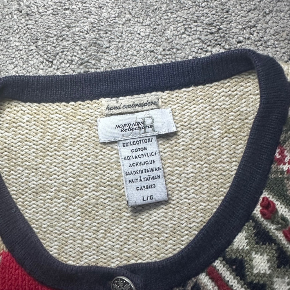 Northern Reflections Cardigan Sweater Womens L Large Multicolor Winter Patchwork - Picture 6 of 12